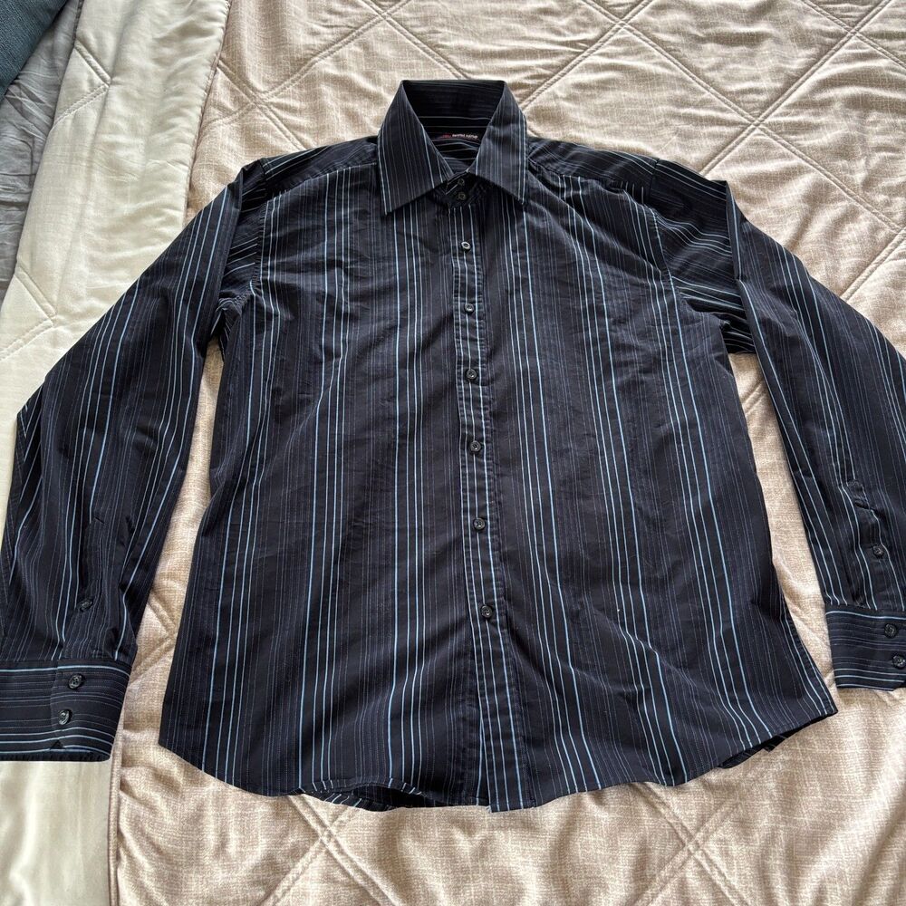 Red Level Nine: Pinstripe Dress Shirt Men's Size XXL Black Blue Long Sleeve